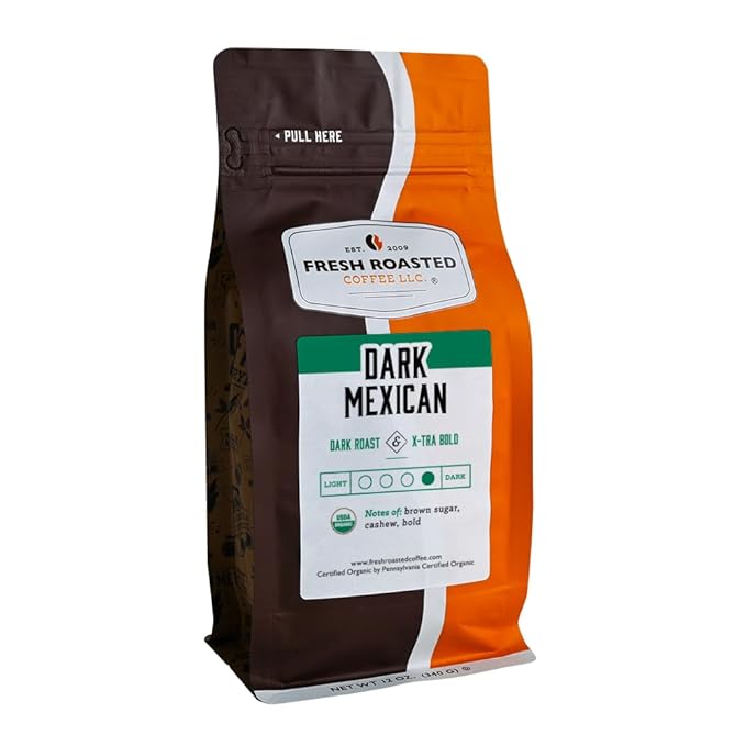 Fresh Roasted Coffee, Organic Dark Mexican, Dark Roast, Mold & Mycotoxin Tested, Kosher, 12 oz