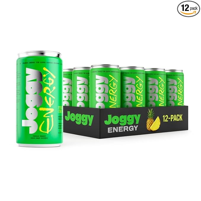 Joggy Clean Energy Drink | Pineapple Crush (12pk) | Organic Pre Workout Beverage with 150mg Guayusa
