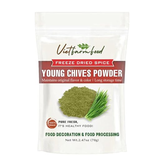 YOUNG CHIVES POWDER 2.47 Oz (70g) VIETFARMFOOD: Pure, natural freeze-dried spice made from real