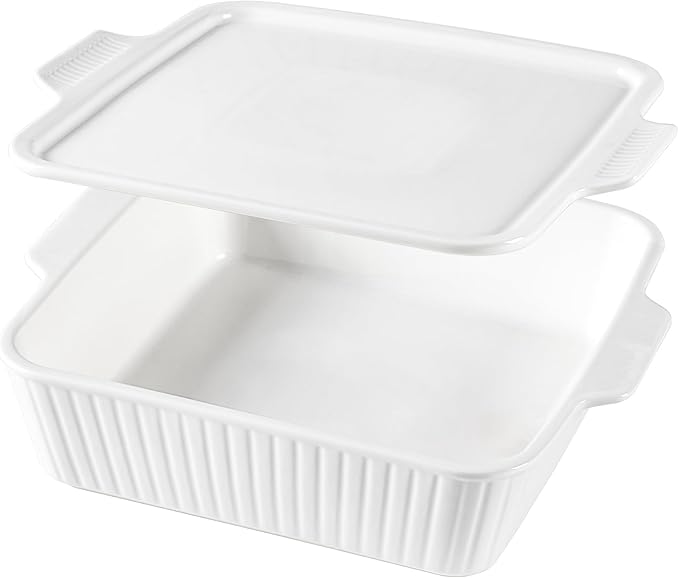 Dizada Casserole Dish for Oven with Lid, 10'' Square Baking Dish, Ceramic Baking Dish, Baking Pan