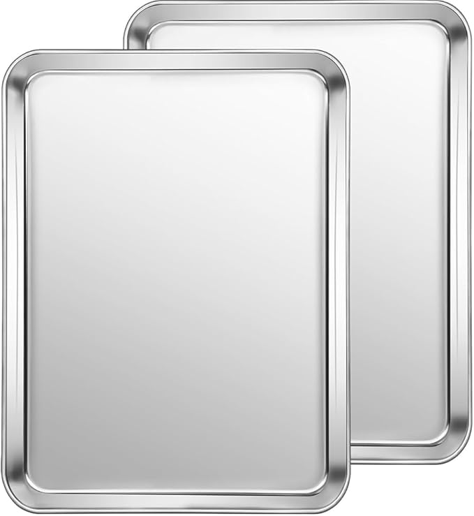 Stainless Steel Baking Sheet Set, 2 Pcs Cookie Sheet Pan Baking Trays for Oven, Non Stick and Heavy