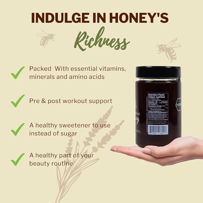 OneRoot Raw Buckwheat Honey - 500g/17.6oz, Unheated, Unfiltered and Unprocessed Natural Dark Honey