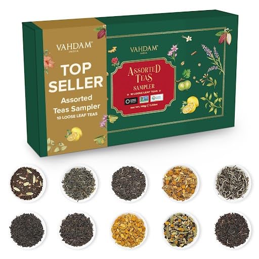 VAHDAM, Assorted Loose Leaf Tea Gift Set (10 Flavors) Gift Ideas for Women & Men | Herbal Tea