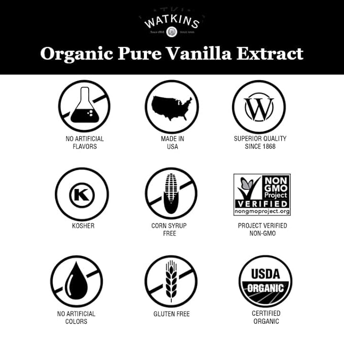 Watkins Organic Pure Vanilla Extract, with Madagascar Vanilla Beans, Non-GMO, Kosher, 4 oz. Bottle