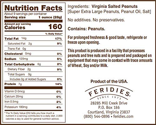 FERIDIES Extra Large Salted Virginia Peanuts 9 oz Can