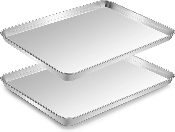 Stainless Steel Baking Sheet Set, 2 Pcs Cookie Sheet Pan Baking Trays for Oven, Non Stick and Heavy