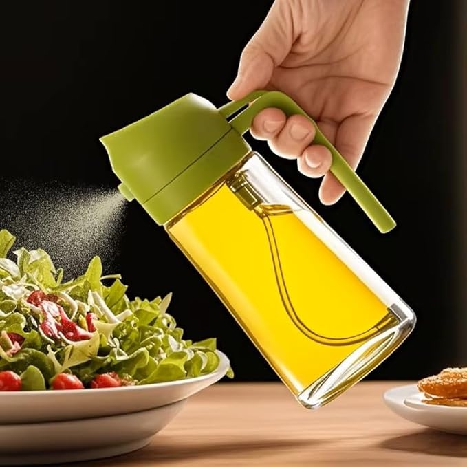 Oil Sprayer for Cooking 2 in 1, 470ml/16oz, Oil Spray & Dispenser Glass Bottle, Food-grade material