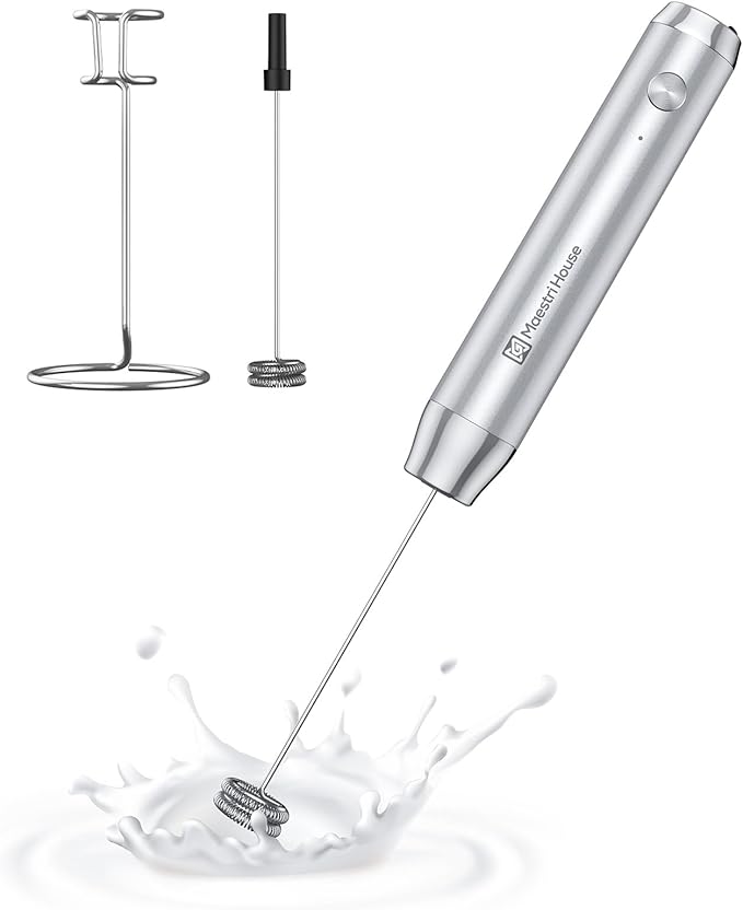 Maestri House Rechargeable Milk Frother with Stand, LunaFro Handheld Electric Foam Maker Waterproof