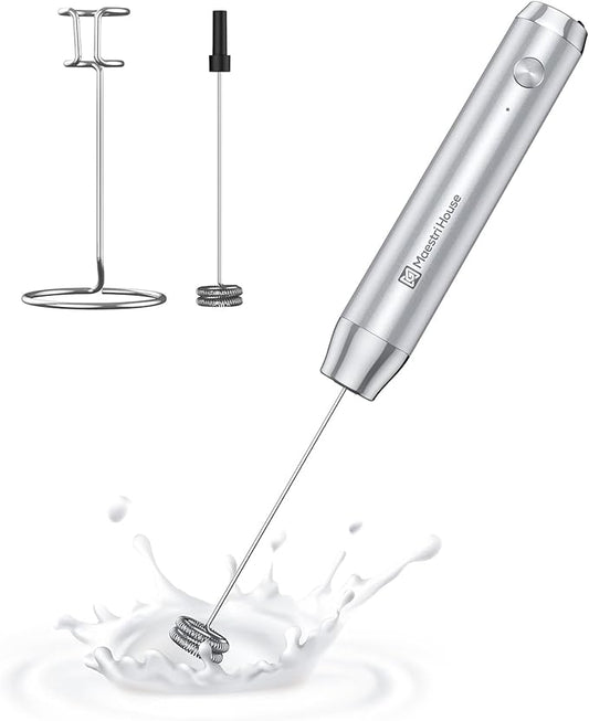 Maestri House Rechargeable Milk Frother with Stand, LunaFro Handheld Electric Foam Maker Waterproof