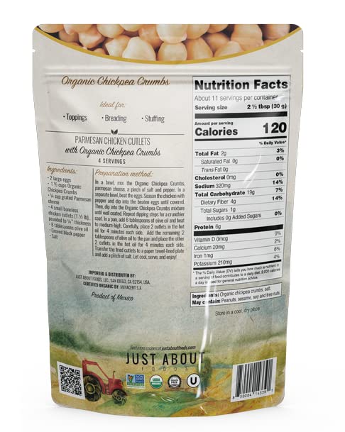 Organic Chickpea Bread Crumbs | Organic & Gluten Free | Breading Substitute | Paleo | 12 Oz (Pack