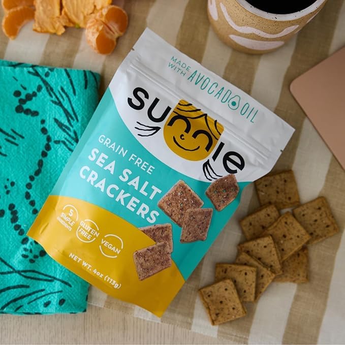 Sunnie Gluten Free Crackers - Healthy Grain Free Sea Salt Crackers, Snacks for Kids & Adults, Made