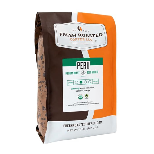 Fresh Roasted Coffee, Organic Peru | Mold & Myco 3rd Party Tested, USDA Organic, Kosher | Med Roast