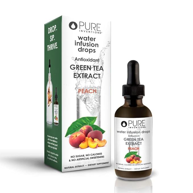 Pure Inventions - Green Tea Peach Water Infusion Drops - Antioxidants & Electrolytes - Health &