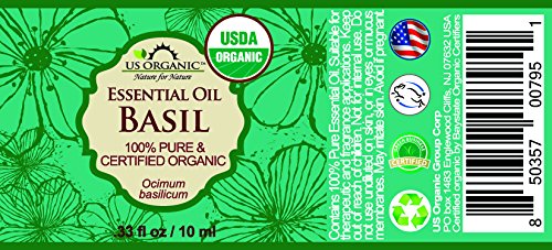US Organic 100% Pure Basil Essential Oil, USDA Certified Organic, Steam Distilled W/Euro Dropper