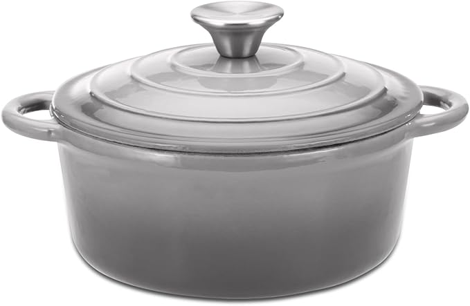 Hamilton Beach 3-Quart Enameled Cast Iron Dutch Oven with Lid | Cream Interior for Even Heat