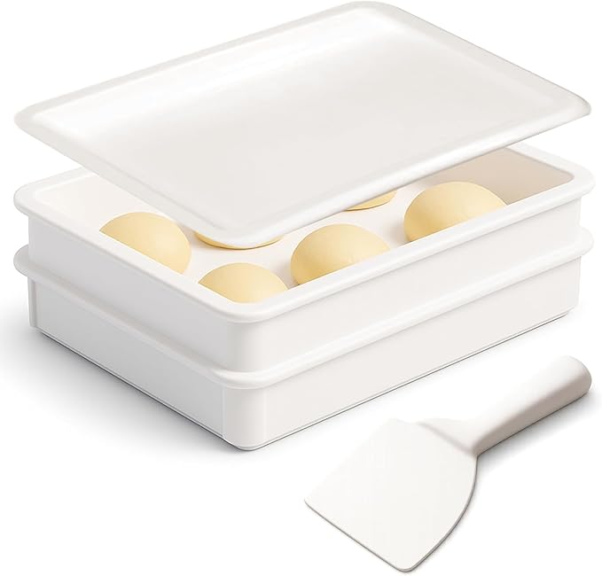 DoughMate® Artisan Kit – 2 Pizza Dough Proofing Trays, 1 Lid, and Dough Scraper – Food Contact
