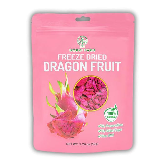 NOKKI FARM Freeze Dried Dragon Fruit - Healthy & Exotic Tropical Superfood Snacks, No Added Sugar