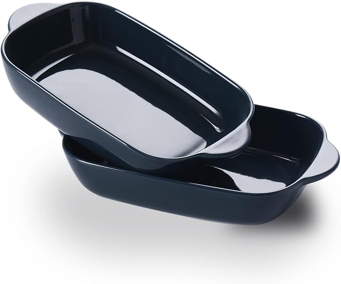 LEETOYI Ceramic Small Baking Dish, Porcelain 2-Piece Rectangular Bakeware with Double Handle