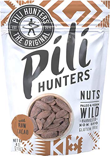 Pili Hunters - Wild Sprouted Pili Nuts, Raw Cacao (4 oz Bag) Vegan Snack for Low Carb Energy