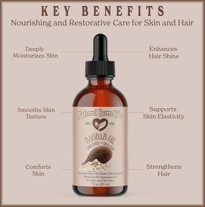 Natural Born Oils 4oz Baobab Oil, 100% Pure and Natural, Organic, Cold-pressed, Unrefined