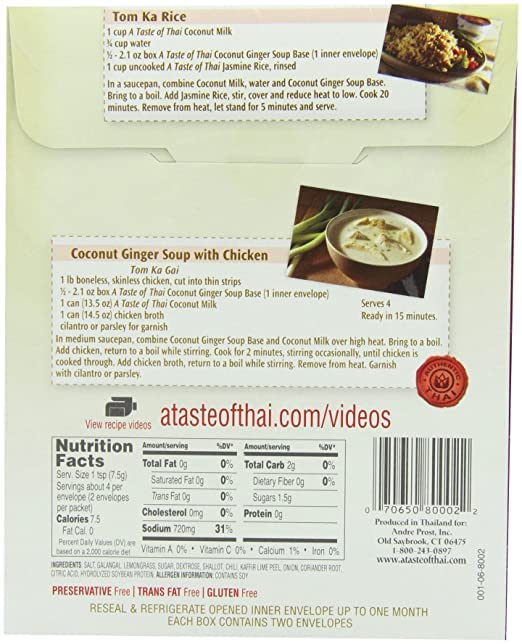 A Taste of Thai Coconut Ginger Soup Base - 2oz Pack of 6 Ready-to-Use Mix | Flavored with Classic