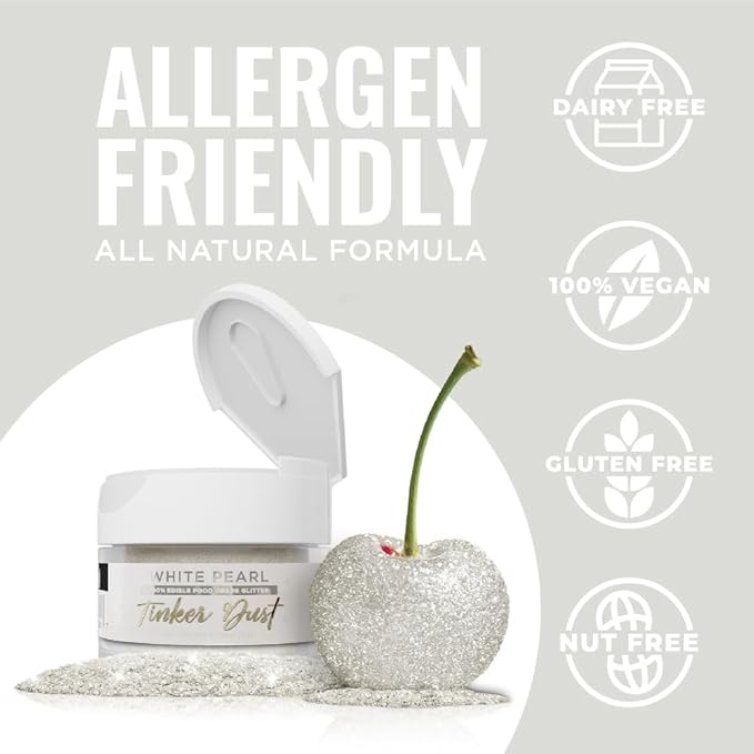 Bakell - White Tinker Dust (5g, 1x Jar) Edible Glitter for Food, Desserts, and Beverages!