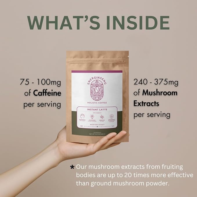 Energinseng Mushroom Coffee - Instant Latté - Robusta and Arabica coffee beans with Adaptogens