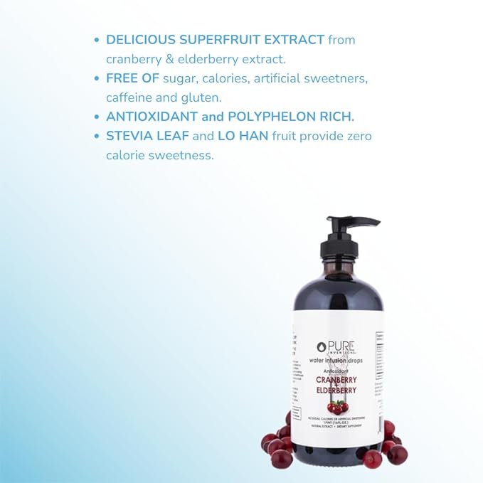 Pure Inventions - Cranberry & Elderberry Water Infusion Drops - Antioxidants & Electrolytes -Health
