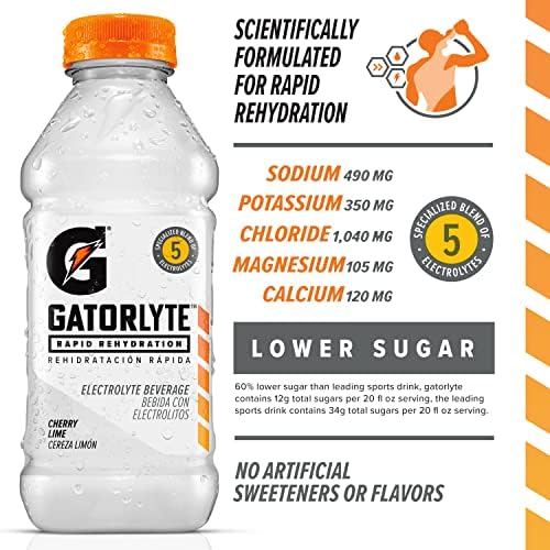 Gatorlyte Rapid Rehydration Electrolyte Drink, Cherry Lime, Specialized Blend of 5 Electrolytes