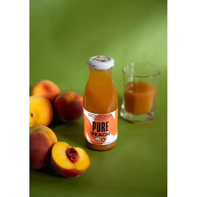 Pomona Organic Peach Juice (Pack of 12), Cold Pressed USDA Organic Juices, 100% Peaches, No Added