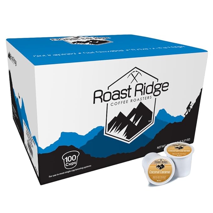 Roast Ridge Single Serve Coffee Pods for Keurig K-Cup Brewers, Coconut Caramel, Medium Roast, 100