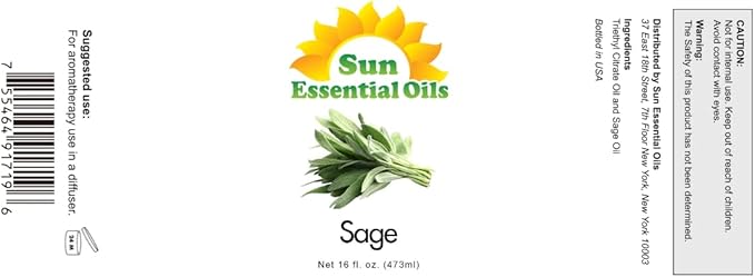 Sun Essential Oils ??Sage Essential Oil 16 oz for Diffuser, Skin, Aromatherapy Massage, Humidifier