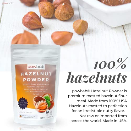 powbab Hazelnut Powder - 100% USA Grown Roasted Hazelnut Meal Flour. Roasted Nutty Flavor, Not Raw.