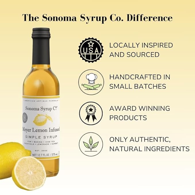 Sonoma Syrup Co. Meyer Lemon Infused Simple Syrup 12.7 fl oz | for Coffee, Cocktails, and Cooking |