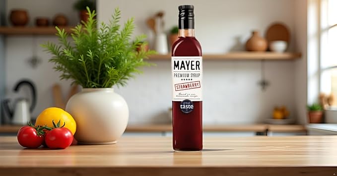Mayer Premium Hungarian Strawberry Syrup ??Award-Winning Artisanal Strawberry Syrup, All Natural, Over 50% Real Strawberries, Vegan, Gluten-Free ??Ideal for Coffee, Desserts, Cocktails (16.9 oz)