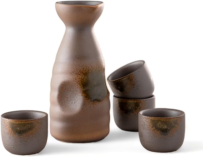 Urban Tokyo Japanese Sake 5 Piece Set Include 1 Sake Bottle and 4 Cups for Hot or Cold Sake Home or