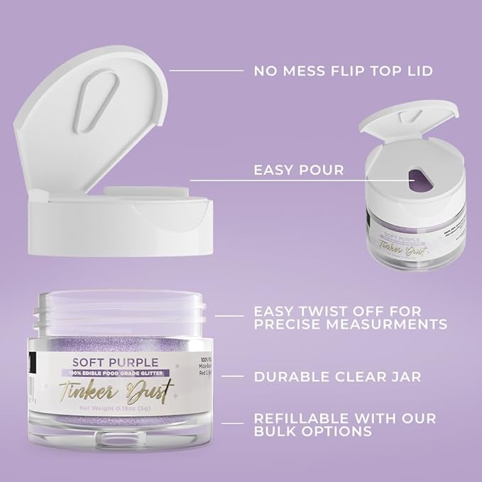 Bakell - Soft Purple Tinker Dust (5g, 1x Jar) Edible Glitter for Food, Desserts, and Beverages!