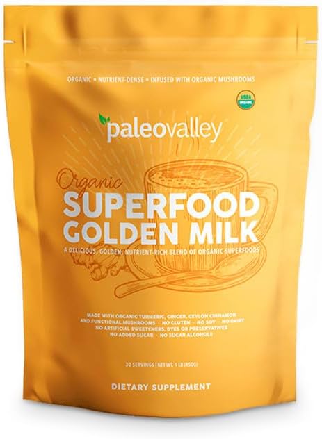Paleovalley Organic Superfood Golden Milk - Immune, Focus, Cognitive, Longevity - Turmeric