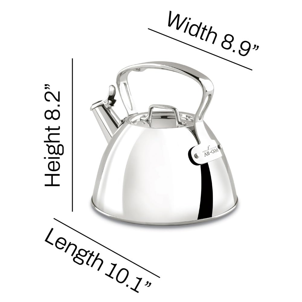 All-Clad Specialty Stainless Steel Tea Kettle 2 Quart Induction Pots and Pans, Cookware Silver