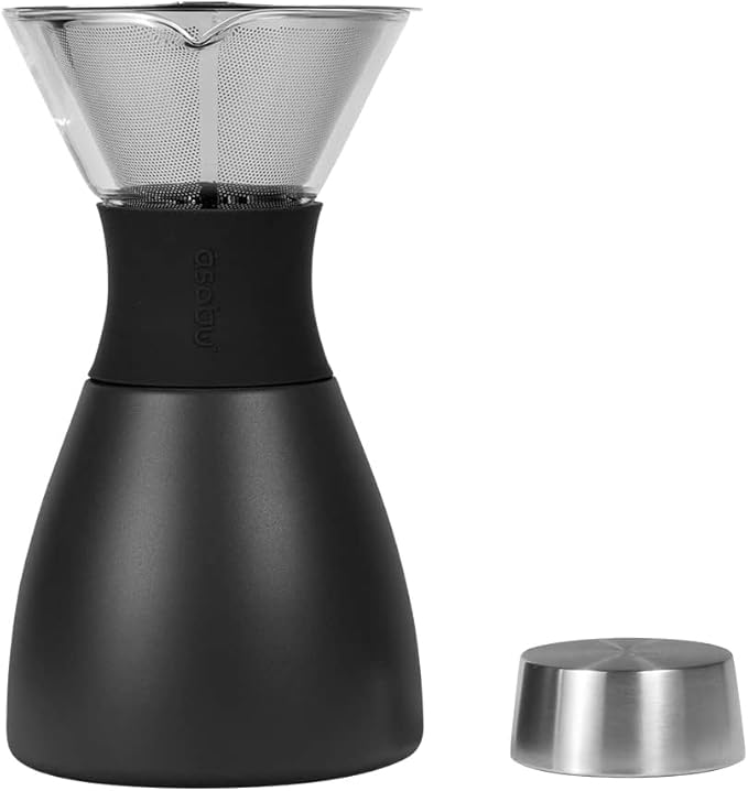 asobu Black Insulated Pour Over Coffee Maker (32 oz.) Double-Wall Vacuum, Stainless-Steel Filter