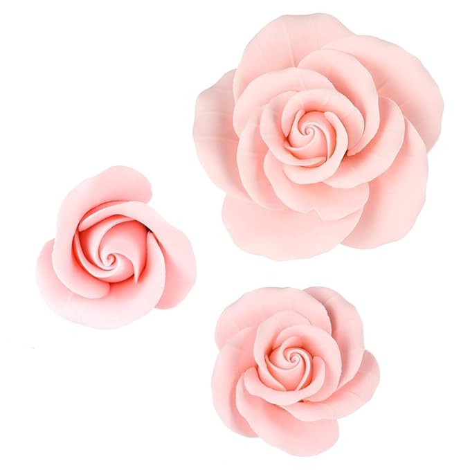 O'Creme Garden Roses Gumpaste Flower Set - Pink Edible Flowers for Cake Decorating - Sugar Paste