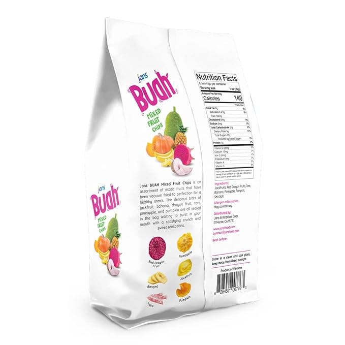 Jans Buah Mixed Fruit Chips, 7 Oz (Pack of 6 ) Tropical Mix of Red Dragonfruit, Pineapple, Banana