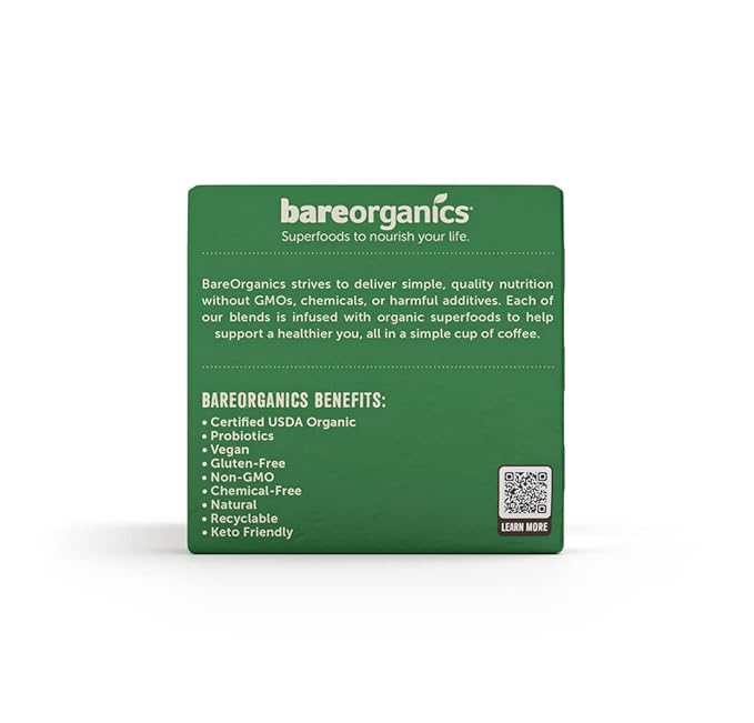 Bare Organics 14198 ENERGIZING USDA Organic Coffee Infused with Superfoods & Probiotics, Compatible