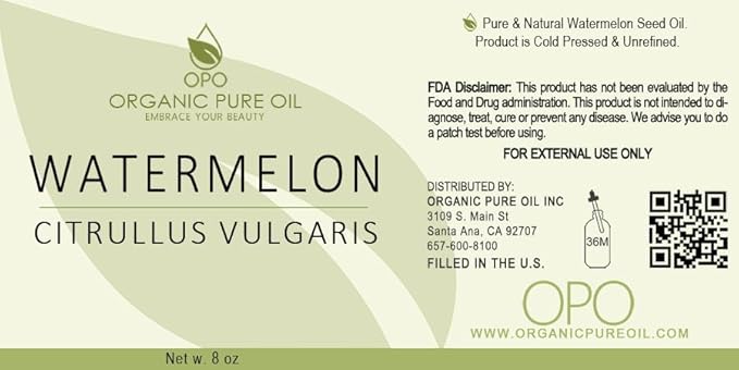 Watermelon Seed Oil - 8 oz - Pure, All Natural, Non-GMO, Unrefined, Carrier Oil - for Hair, Skin