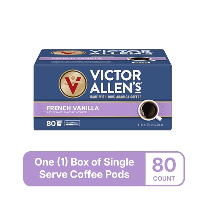 Victor Allen's Coffee French Vanilla Flavored, Medium Roast, 80 Count, Single Serve Coffee Pods for