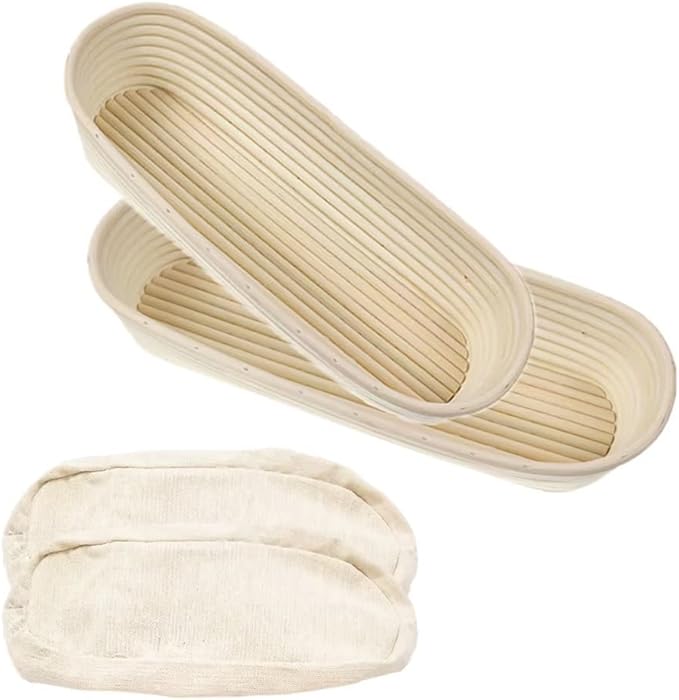 2 Pack 13 Inch Oval Bread Proofing Basket,Banneton Basket Bread Baking Bowl with Linen Liner Cloth