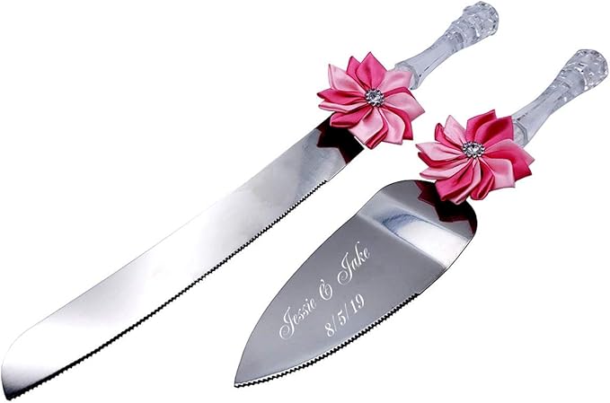 GIFTS INFINITY® Personalized Wedding Cake Knife and Server Set Free Engraving (Pink & PK)
