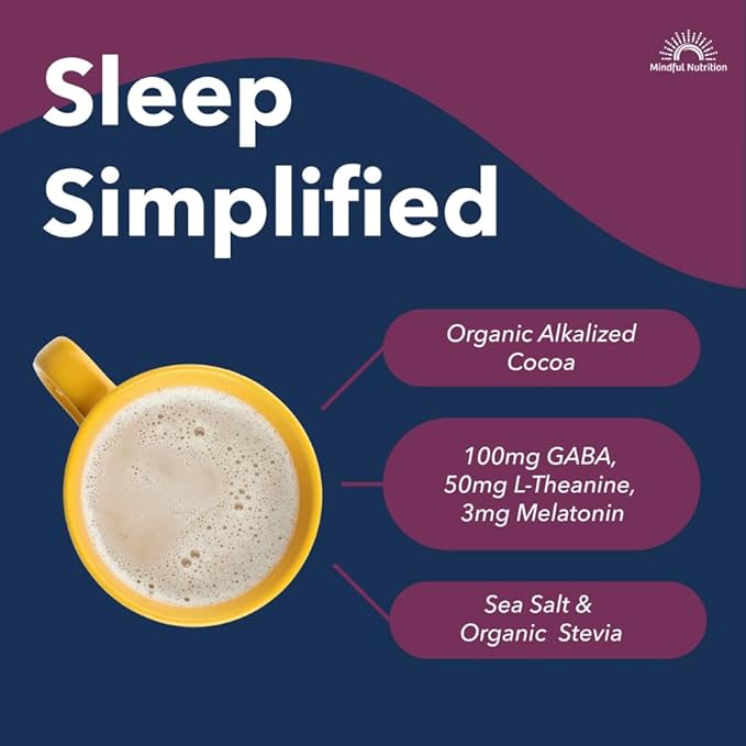 Mindful Evening Sugar Free Cocoa Mix Natural Sleep Aid, 40 Servings, Melatonin 3mg, L-Theanine