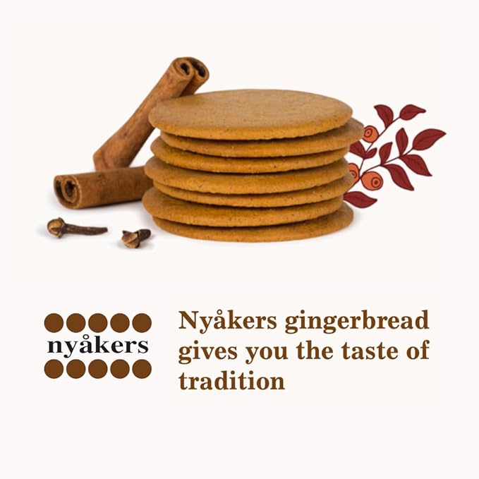 Nyakers Swedish Original Ginger Snaps Cookies 26.4 Oz. Gingersnaps in Botanical Mail Safe Tin