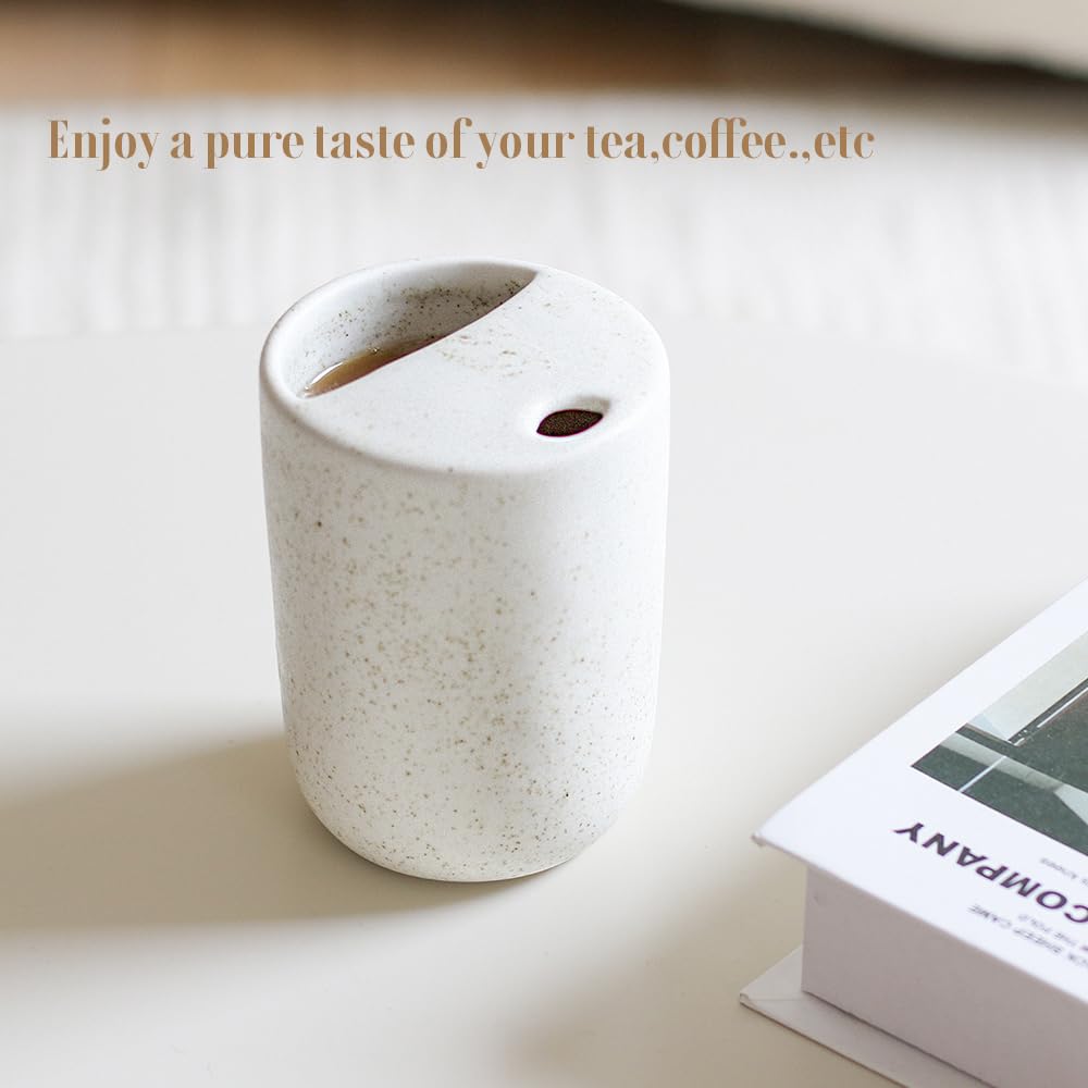 Handmade Ceramic Travel Coffee To Go Tumbler with Half Lid, 17oz Unique Tea Coffee Cup with Sip-top